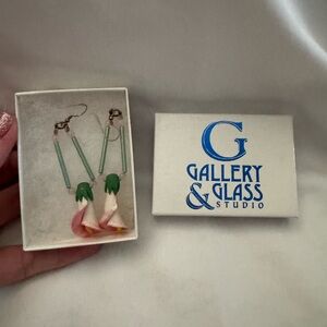 Handmade Calla Lily Pink and Green Floral Earrings